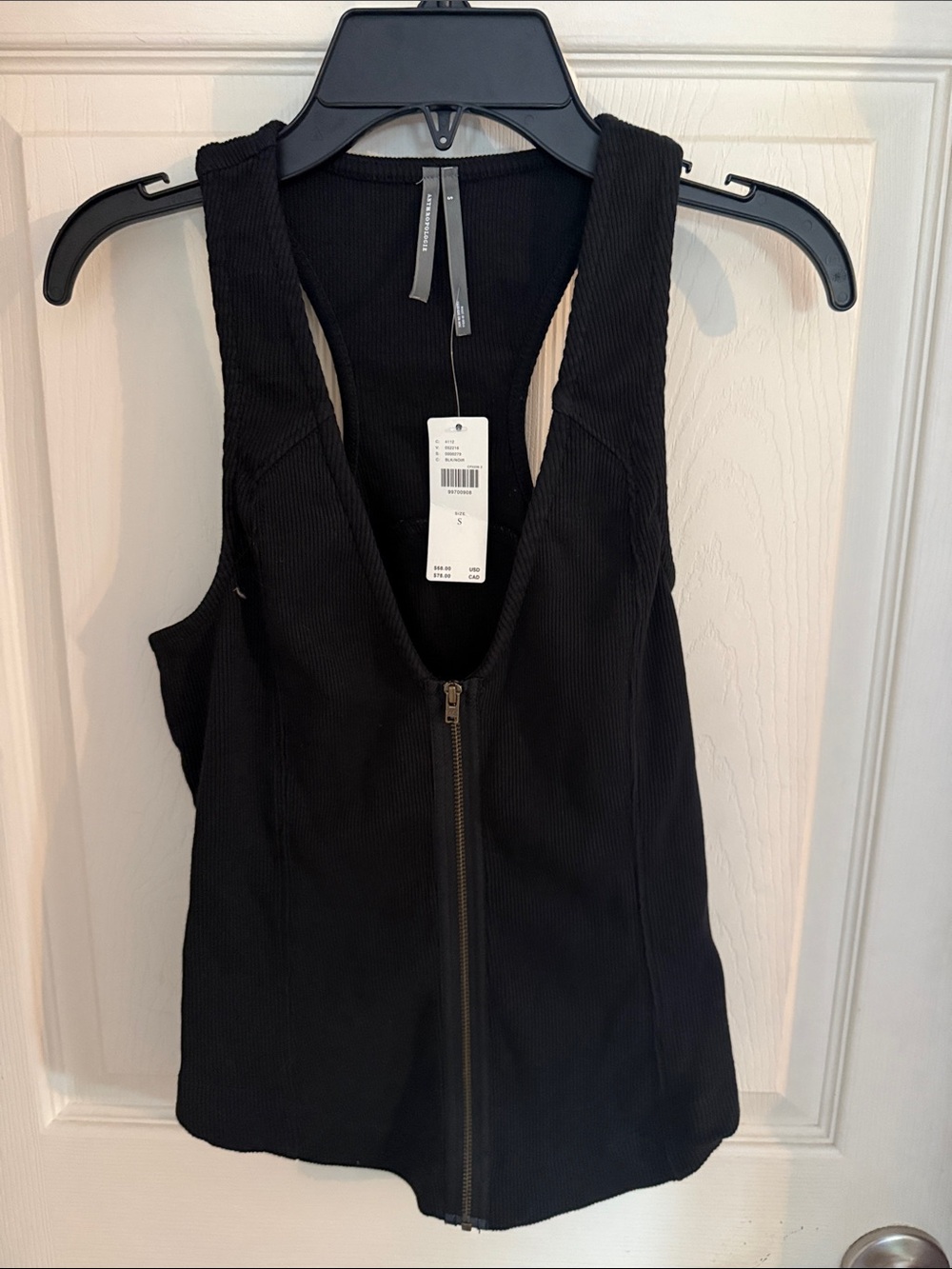 Anthropologie Black Ribbed Zip-Front Tank Top